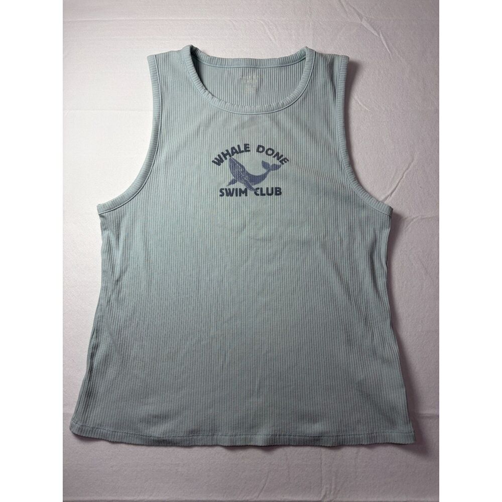 American Eagle Whale Done Swim Club Graphic Ribbed Tank Top Light Blue XL